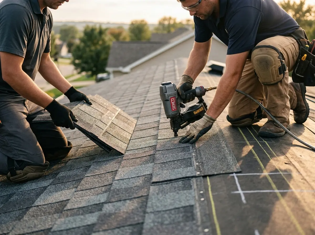 Professional roofer working on a residential roof in Fairhope